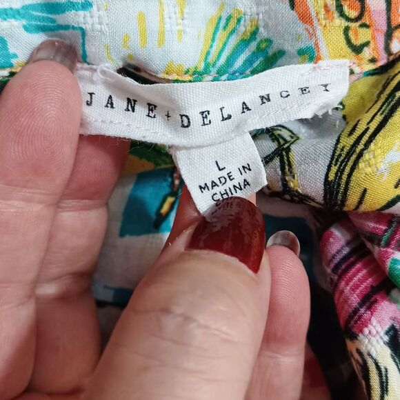 Jane + Delancey CALIENTE Tropical Cuban Print Button Shirt L | Palm Music Fiesta - Picture 7 of 9